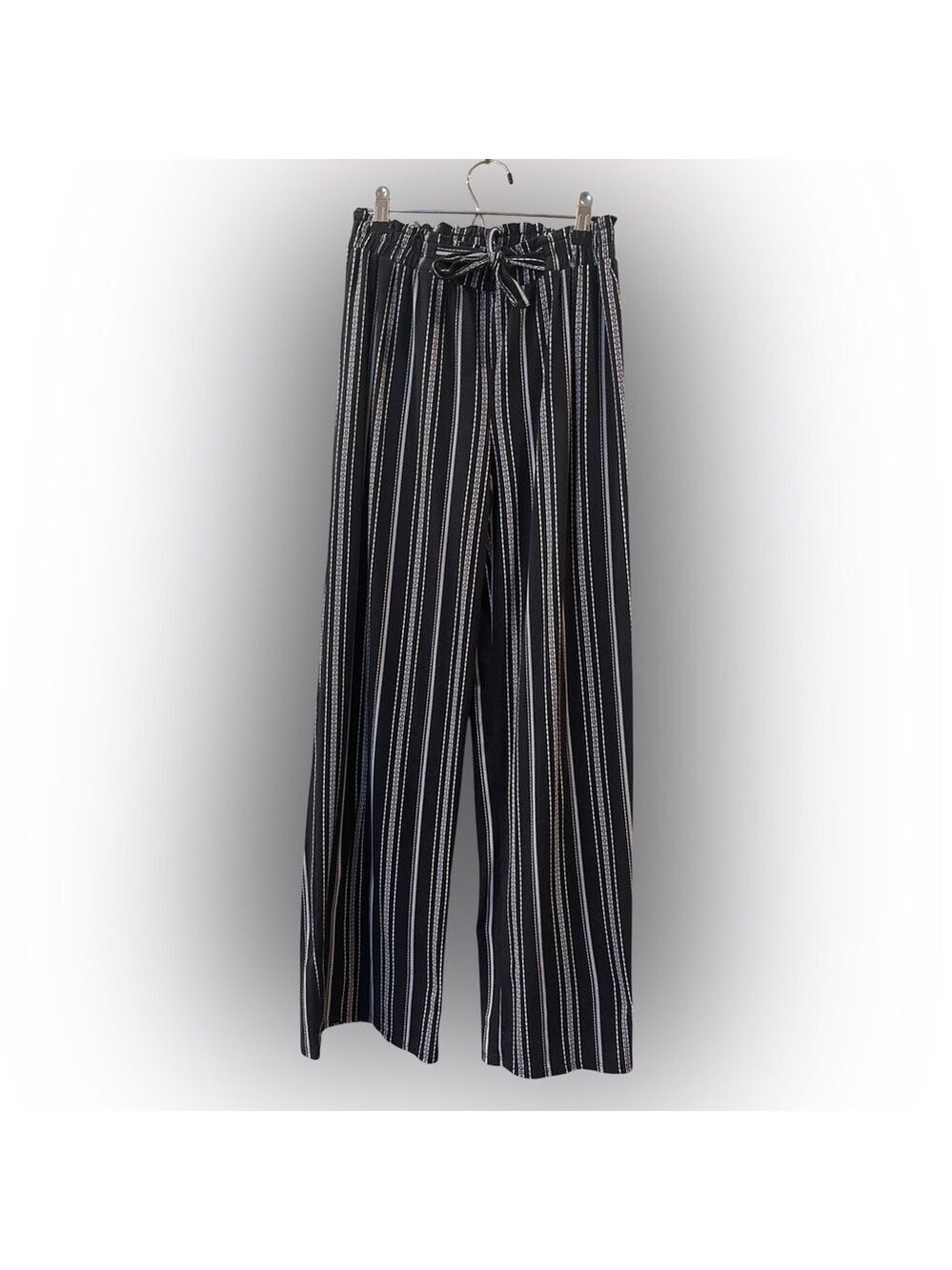 Joe B Women’s Striped Wide Leg Pants Black White Drawstring Size: Small